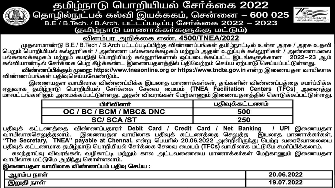 TNEA Online Application form 2022