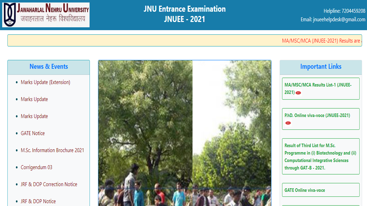 JNUEE MA MSC MCA Result 2021