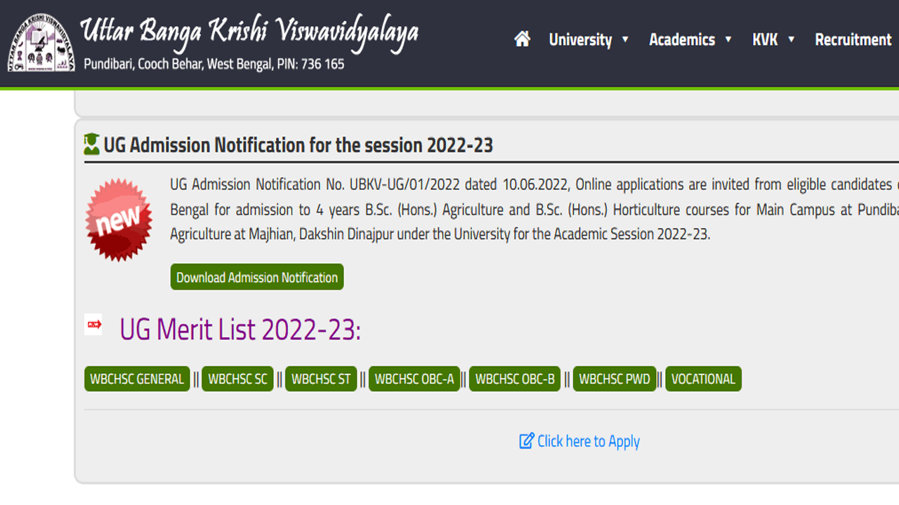 UBKV B.Sc Merit List 2022