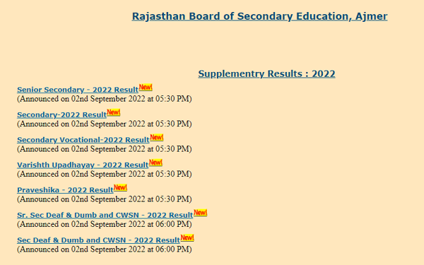 Rajasthan 10th 12th Supplementary Results