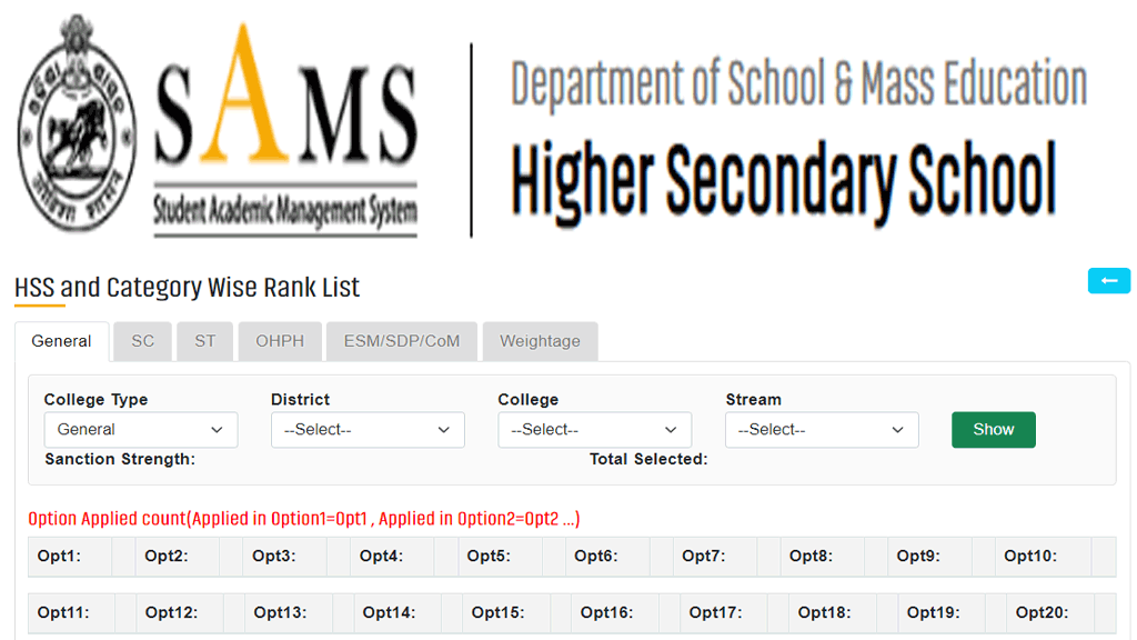 SAMS Odisha +3 1st Merit list 2022