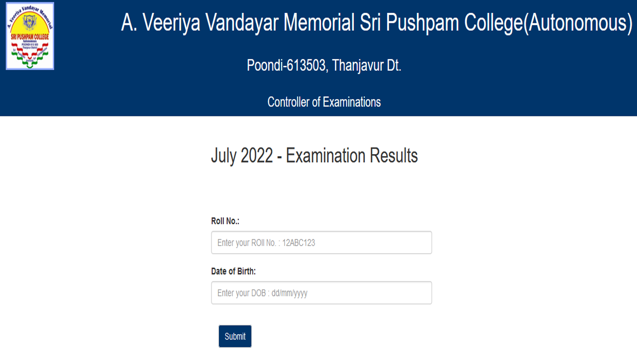 AVVM Sri Pushpam College Results 2022