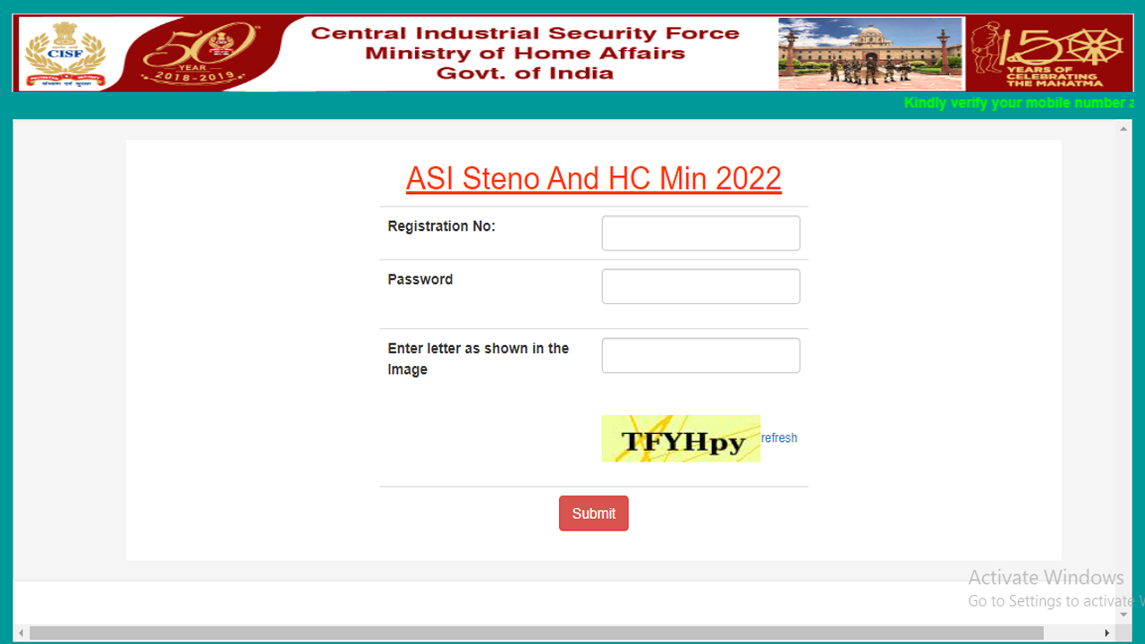 CISF HC ASI Stenographer Admit card 2022