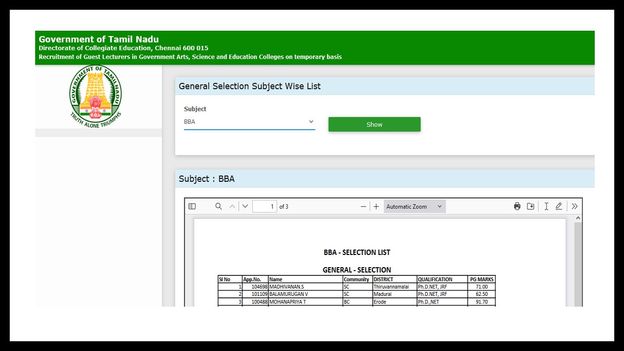 TNGASA Online application 2023